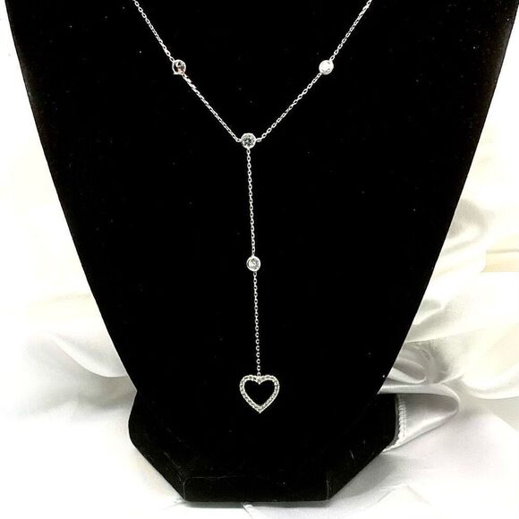 AFZ# sterling 925 silver necklace w/ Cz Heart pendant - Picture 2 of 12